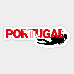 The word Portugal filled with the diving flag colours and a scuba diver Sticker